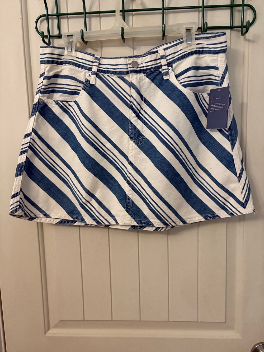 Striped Blue and White A-Line Cotton Skirt